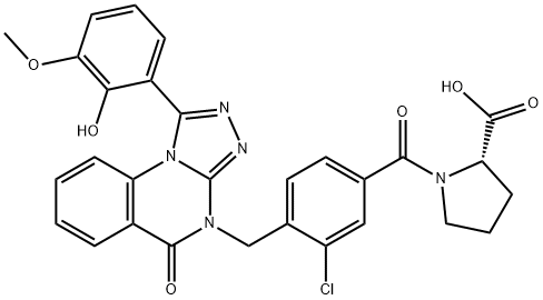 L-Proline, 1-[3-chloro-4-[[1-(2-hydroxy-3-methoxyphenyl)-5-oxo[1,2,4]triazolo[4,3-a]quinazolin-4(5H)-yl]methyl]benzoyl]- Structure