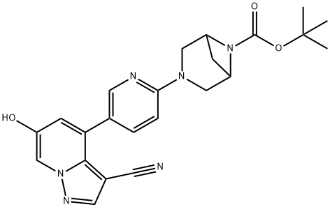 tert-Butyl 3-(5-(3-cyano-6-hydroxypyrazolo[1,5-a]pyridin-4-yl)pyridin-2-yl)-3,6-diazabicyclo[3.1.1]heptane-6-carboxylate Structure