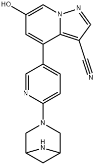 Pyrazolo[1,5-a]pyridine-3-carbonitrile, 4-[6-(3,6-diazabicyclo[3.1.1]hept-3-yl)-3-pyridinyl]-6-hydroxy- Structure