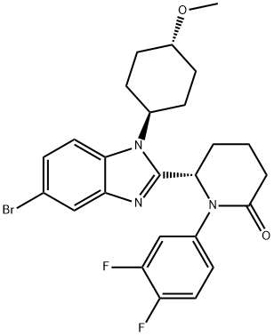 2-Piperidinone, 6-[5-bromo-1-(trans-4-methoxycyclohexyl)-1H-benzimidazol-2-yl]-1-(3,4-difluorophenyl)-, (6S)- 구조식 이미지