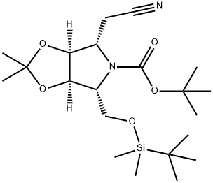 5H-1,3-Dioxolo4,5-cpyrrole-5-carboxylic acid, 4-(cyanomethyl)-6-(1,1-dimethylethyl)dimethylsilyloxymethyltetrahydro-2,2-dimethyl-, 1,1-dimethylethyl ester, (3aS,4S,6R,6aR)- 구조식 이미지