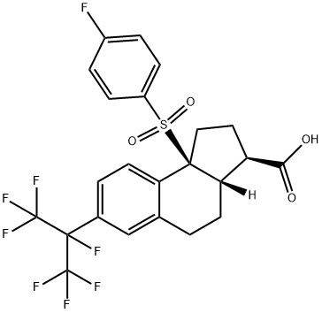 1H-Benz[e]indene-3-carboxylic acid, 9b-[(4-fluorophenyl)sulfonyl]-2,3,3a,4,5,9b-hexahydro-7-[1,2,2,2-tetrafluoro-1-(trifluoromethyl)ethyl]-, (3R,3aS,9bS)- Structure