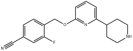 Benzonitrile, 3-fluoro-4-[[[6-(4-piperidinyl)-2-pyridinyl]oxy]methyl]- Structure