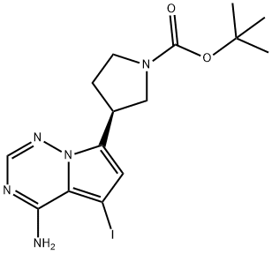 1-Pyrrolidinecarboxylic acid, 3-(4-amino-5-iodopyrrolo[2,1-f][1,2,4]triazin-7-yl)-, 1,1-dimethylethyl ester, (3S)- Structure