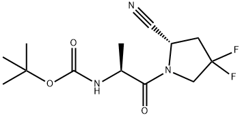 Carbamic acid, N-[(1S)-2-[(2S)-2-cyano-4,4-difluoro-1-pyrrolidinyl]-1-methyl-2-oxoethyl]-, 1,1-dimethylethyl ester Structure