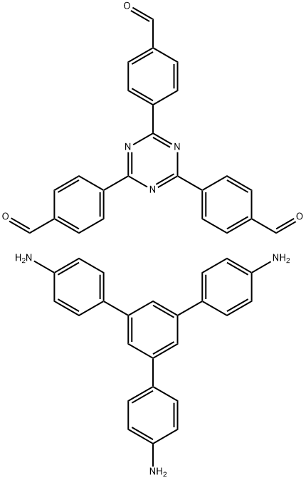 Benzaldehyde, 4,4',4''-(1,3,5-triazine-2,4,6-triyl)tris-, polymer with 5'-(4-aminophenyl)[1,1':3',1''-terphenyl]-4,4''-diamine Polymer Structure