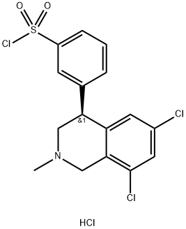 Benzenesulfonyl chloride, 3-[(4S)-6,8-dichloro-1,2,3,4-tetrahydro-2-methyl-4-isoquinolinyl]-, hydrochloride (1:1) Structure