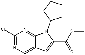7H-Pyrrolo[2,3-d]pyrimidine-6-carboxylic acid, 2-chloro-7-cyclopentyl-, methyl ester 구조식 이미지