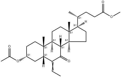 Obeticholic Acid Impurity 18  Cholan-24-oic acid, 3-(acetyloxy)-6-ethylidene-7-oxo-, methyl ester, (3α,5β)- Structure