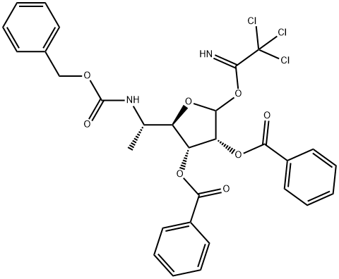 L-Talofuranose, 5,6-dideoxy-5-[[(phenylmethoxy)carbonyl]amino]-, 2,3-dibenzoate 1-(2,2,2-trichloroethanimidate) Structure