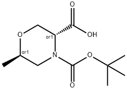3,4-Morpholinedicarboxylic acid, 6-methyl-, 4-(1,1-dimethylethyl) ester, (3R,6R) 구조식 이미지