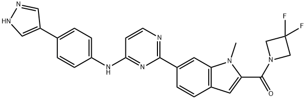 Methanone, (3,3-difluoro-1-azetidinyl)[1-methyl-6-[4-[[4-(1H-pyrazol-4-yl)phenyl]amino]-2-pyrimidinyl]-1H-indol-2-yl]- Structure