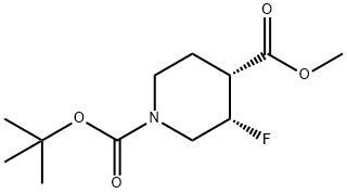 1,4-Piperidinedicarboxylic acid, 3-fluoro-, 1-(1,1-dimethylethyl) 4-methyl ester, (3S,4R)- Structure