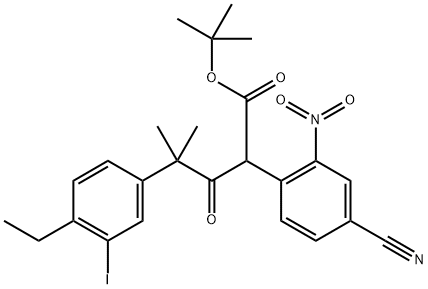 tert-butyl 2-(4-cyano-2-nitrophenyl)-4-(4-ethyl-3-iodophenyl)-4-methyl-3-oxopentanoate 구조식 이미지