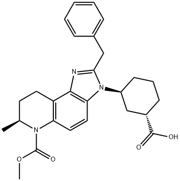 6H-Imidazo[4,5-f]quinoline-6-carboxylic acid, 3-[(1S,3S)-3-carboxycyclohexyl]-3,7,8,9-tetrahydro-7-methyl-2-(phenylmethyl)-, 6-methyl ester, (7S)- Structure