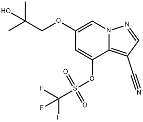 Methanesulfonic acid, 1,1,1-trifluoro-, 3-cyano-6-(2-hydroxy-2-methylpropoxy)pyrazolo[1,5-a]pyridin-4-yl ester Structure