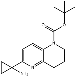 tert-Butyl 6-(1-aminocyclopropyl)-3,4-dihydro-1,5-naphthyridine-1(2H)-carboxylate 구조식 이미지