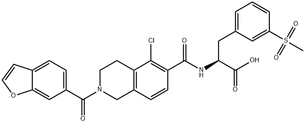 L-Phenylalanine, N-[[2-(6-benzofuranylcarbonyl)-5-chloro-1,2,3,4-tetrahydro-6-isoquinolinyl]carbonyl]-3-(methylsulfonyl)- 구조식 이미지