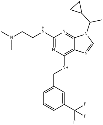 9H-Purine-2,6-diamine, 9-(1-cyclopropylethyl)-N2-[2-(dimethylamino)ethyl]-N6-[[3-(trifluoromethyl)phenyl]methyl]- 구조식 이미지