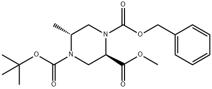 1,2,4-Piperazinetricarboxylic acid, 5-methyl-, 4-(1,1-dimethylethyl) 2-methyl 1-(phenylmethyl) ester, (2R,5R)- Structure