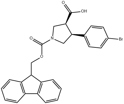 1,3-Pyrrolidinedicarboxylic acid, 4-(4-bromophenyl)-, 1-(9H-fluoren-9-ylmethyl) ester, (3S,4S)- 구조식 이미지