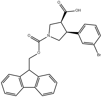 1,3-Pyrrolidinedicarboxylic acid, 4-(3-bromophenyl)-, 1-(9H-fluoren-9-ylmethyl) ester, (3S,4S)- 구조식 이미지