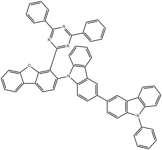 9-(4-(4,6-diphenyl-1,3,5-triazin-2-yl)-dibenzo[b,d]furan-3-yl)-9'-phenyl-9H,9'H- 3,3'-bicarbazole Structure