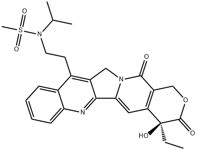 Methanesulfonamide, N-[2-[(4S)-4-ethyl-3,4,12,14-tetrahydro-4-hydroxy-3,14-dioxo-1H-pyrano[3',4':6,7]indolizino[1,2-b]quinolin-11-yl]ethyl]-N-(1-methylethyl)- Structure