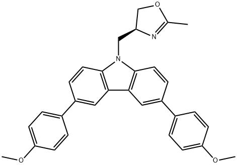 (S)-4-((3,6-Bis(4-methoxyphenyl)-9H-carbazol-9-yl)methyl)-2-methyl-4,5-dihydrooxazole 구조식 이미지