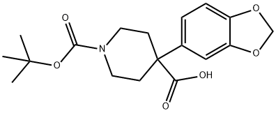 1,4-Piperidinedicarboxylic acid, 4-(1,3-benzodioxol-5-yl)-, 1-(1,1-dimethylethyl) ester Structure