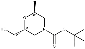 4-Morpholinecarboxylic acid, 2-(hydroxymethyl)-6-methyl-, 1,1-dimethylethyl ester, (2R,6S)-rel- 구조식 이미지