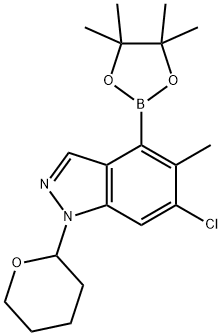 6-Chloro-5-methyl-1-(tetrahydro-pyran-2-yl)-4-(4,4,5,5-tetramethyl-[1,3,2]dioxaborolan-2-yl)-1H-indazole Structure