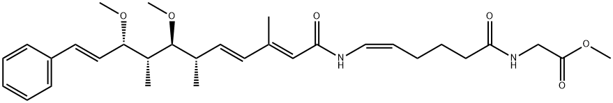 Glycine, N-[(5Z)-6-[[(2E,4E,6S,7S,8R,9S,10E)-7,9-dimethoxy-3,6,8-trimethyl-1-oxo-11-phenyl-2,4,10-undecatrien-1-yl]amino]-1-oxo-5-hexen-1-yl]-, methyl ester 구조식 이미지