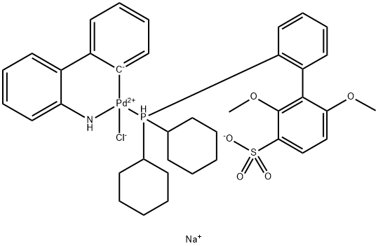 Palladate(1-), [2′-(amino-κN)[1,1′-biphenyl]-2-yl-κC]chloro[2′-(dicyclohexylphosphino-κP)-2,6-dimethoxy[1,1′-biphenyl]-3-sulfonato]-, sodium (1:1) Structure