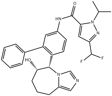 1H-Pyrazole-5-carboxamide, 3-(difluoromethyl)-1-(1-methylethyl)-N-[6-[(5S,6S)-6,7,8,9-tetrahydro-6-hydroxy-5H-imidazo[1,5-a]azepin-5-yl][1,1'-biphenyl]-3-yl]- Structure