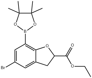 Ethyl 5-bromo-7-(tetramethyl-1,3,2-dioxaborolan-2-yl)-2,3-dihydro-1-benzofuran-2-carboxylate Structure