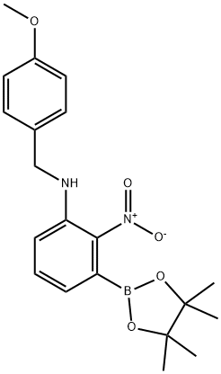 N-[(4-Methoxyphenyl)methyl]-2-nitro-3-(tetramethyl-1,3,2-dioxaborolan-2-yl)aniline 구조식 이미지
