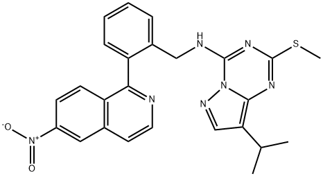 Pyrazolo[1,5-a]-1,3,5-triazin-4-amine, 8-(1-methylethyl)-2-(methylthio)-N-[[2-(6-nitro-1-isoquinolinyl)phenyl]methyl]- Structure