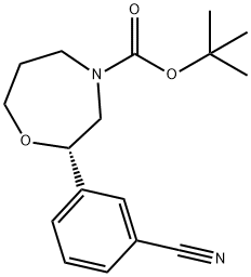 1,4-Oxazepine-4(5H)-carboxylic acid, 2-(3-cyanophenyl)tetrahydro-, 1,1-dimethylethyl ester, (2S)- Structure