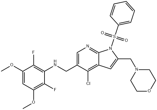 1H-Pyrrolo[2,3-b]pyridine-5-methanamine, 4-chloro-N-(2,6-difluoro-3,5-dimethoxyphenyl)-2-(4-morpholinylmethyl)-1-(phenylsulfonyl)- Structure