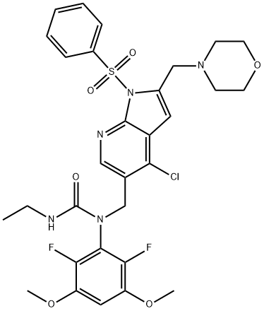 Urea, N-[[4-chloro-2-(4-morpholinylmethyl)-1-(phenylsulfonyl)-1H-pyrrolo[2,3-b]pyridin-5-yl]methyl]-N-(2,6-difluoro-3,5-dimethoxyphenyl)-N'-ethyl- Structure