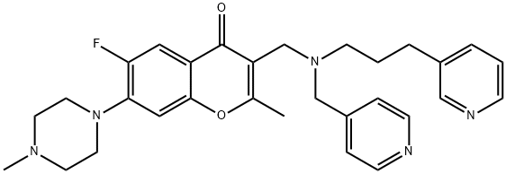 6-fluoro-2-methyl-7-(4-methylpiperazin-1-yl)-3-(((3-(pyridin-3-yl)propyl)(pyridin-4-ylmethyl)amino)methyl)-4H-chromen-4-one Structure