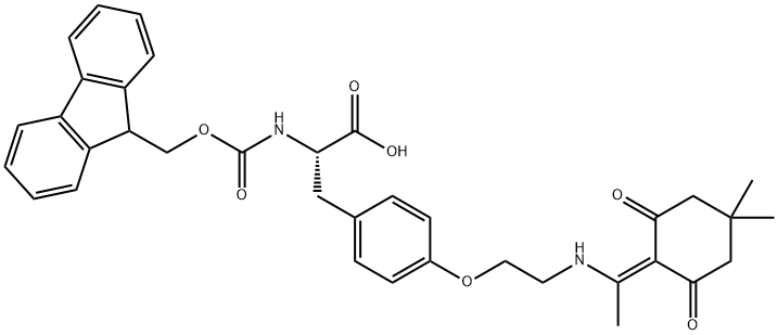 L-Tyrosine, O-[2-[[1-(4,4-dimethyl-2,6-dioxocyclohexylidene)ethyl]amino]ethyl]-N-[(9H-fluoren-9-ylmethoxy)carbonyl]- 구조식 이미지