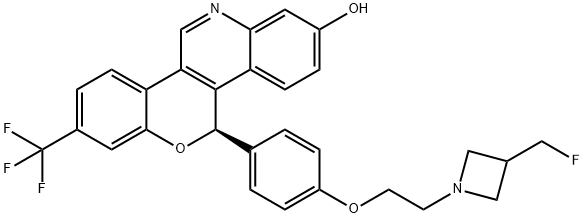 (R)-5-(4-(2-(3-(fluoromethyl)azetidin-1-yl)ethoxy)phenyl)-8-(trifluoromethyl)-5H-chromeno[4,3-c]quinolin-2-ol Structure