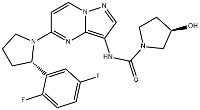 1-Pyrrolidinecarboxamide, N-[5-[(2S)-2-(2,5-difluorophenyl)-1-pyrrolidinyl]pyrazolo[1,5-a]pyrimidin-3-yl]-3-hydroxy-, (3R)- 구조식 이미지