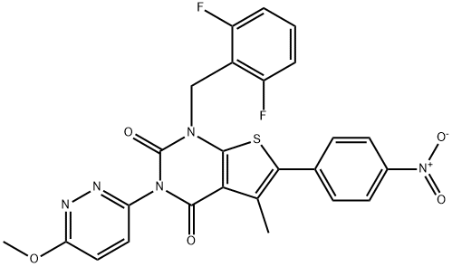 Thieno[2,3-d]pyrimidine-2,4(1H,3H)-dione, 1-[(2,6-difluorophenyl)methyl]-3-(6-methoxy-3-pyridazinyl)-5-methyl-6-(4-nitrophenyl)- Structure