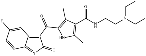 1H-Pyrrole-3-carboxamide, N-[2-(diethylamino)ethyl]-5-[(5-fluoro-2-oxo-2H-indol-3-yl)carbonyl]-2,4-dimethyl- 구조식 이미지