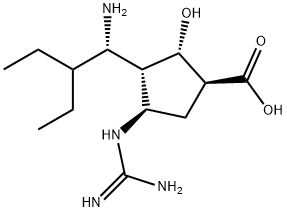 Cyclopentanecarboxylic acid, 3-[(1S)-1-amino-2-ethylbutyl]-4-[(aminoiminomethyl)amino]-2-hydroxy-, (1S,2S,3S,4R)- 구조식 이미지