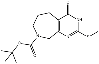 8H-Pyrimido[4,5-c]azepine-8-carboxylic acid, 3,4,5,6,7,9-hexahydro-2-(methylthio)-4-oxo-, 1,1-dimethylethyl ester Structure