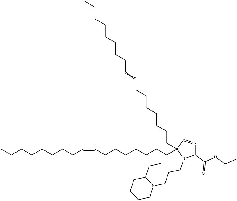 1H-Imidazole-2-carboxylic acid, 1-[3-(2-ethyl-1-piperidinyl)propyl]-5,5-di(8Z)-8-heptadecen-1-yl-2,5-dihydro-, ethyl ester 구조식 이미지